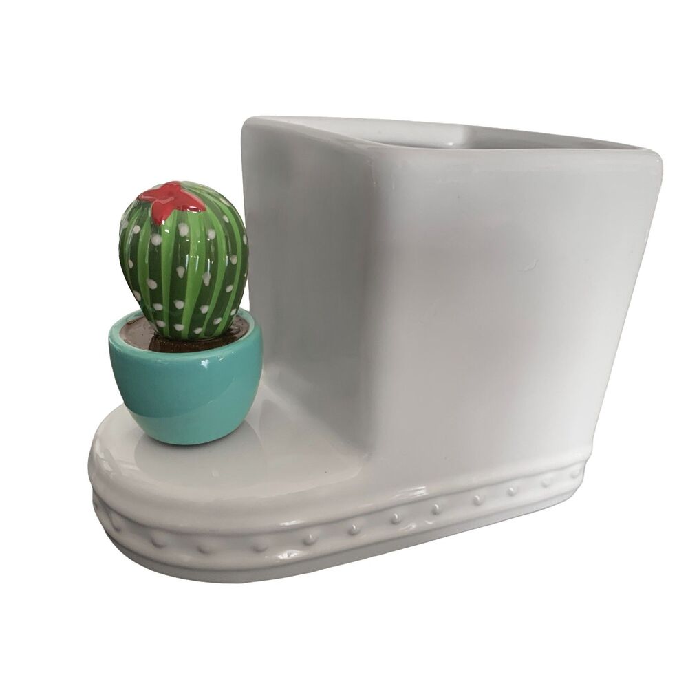 Nora Fleming Pearl Dot Holder Crock Vase Base with Cactus Mini Ceramic Retired